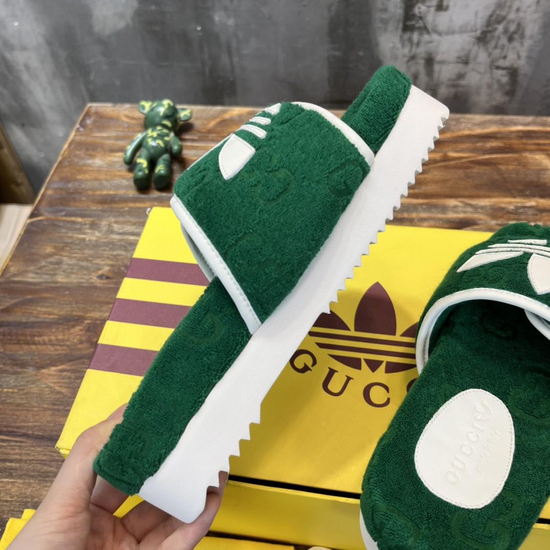 Gucci x Adidas Men's Sandal With Platform And GG Green For Men 702412 UU010 3171