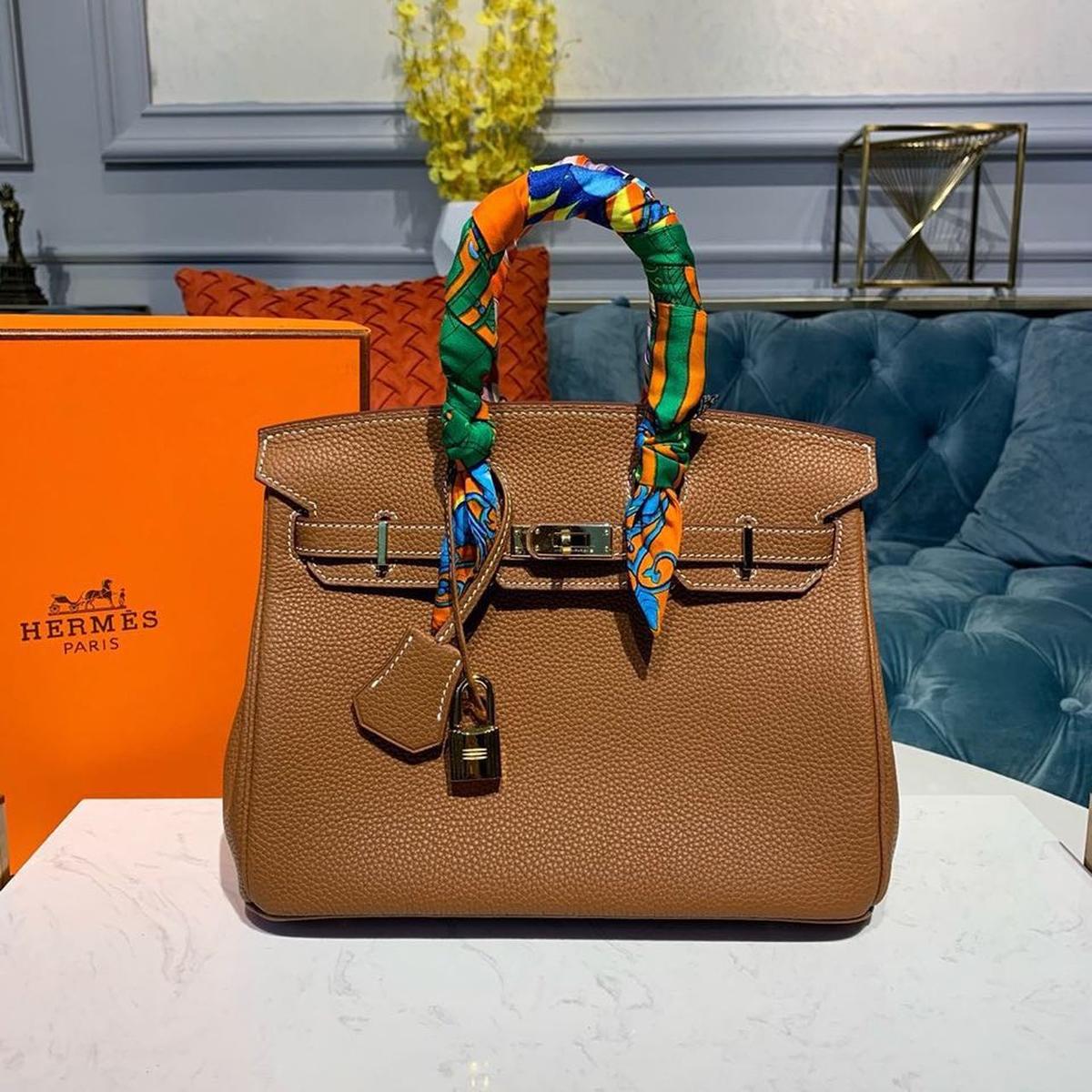 Hermes Birkin Top Handle Bag 11.8in/ 30cm Brown Semi Handstitched Gold Hardware For Women
