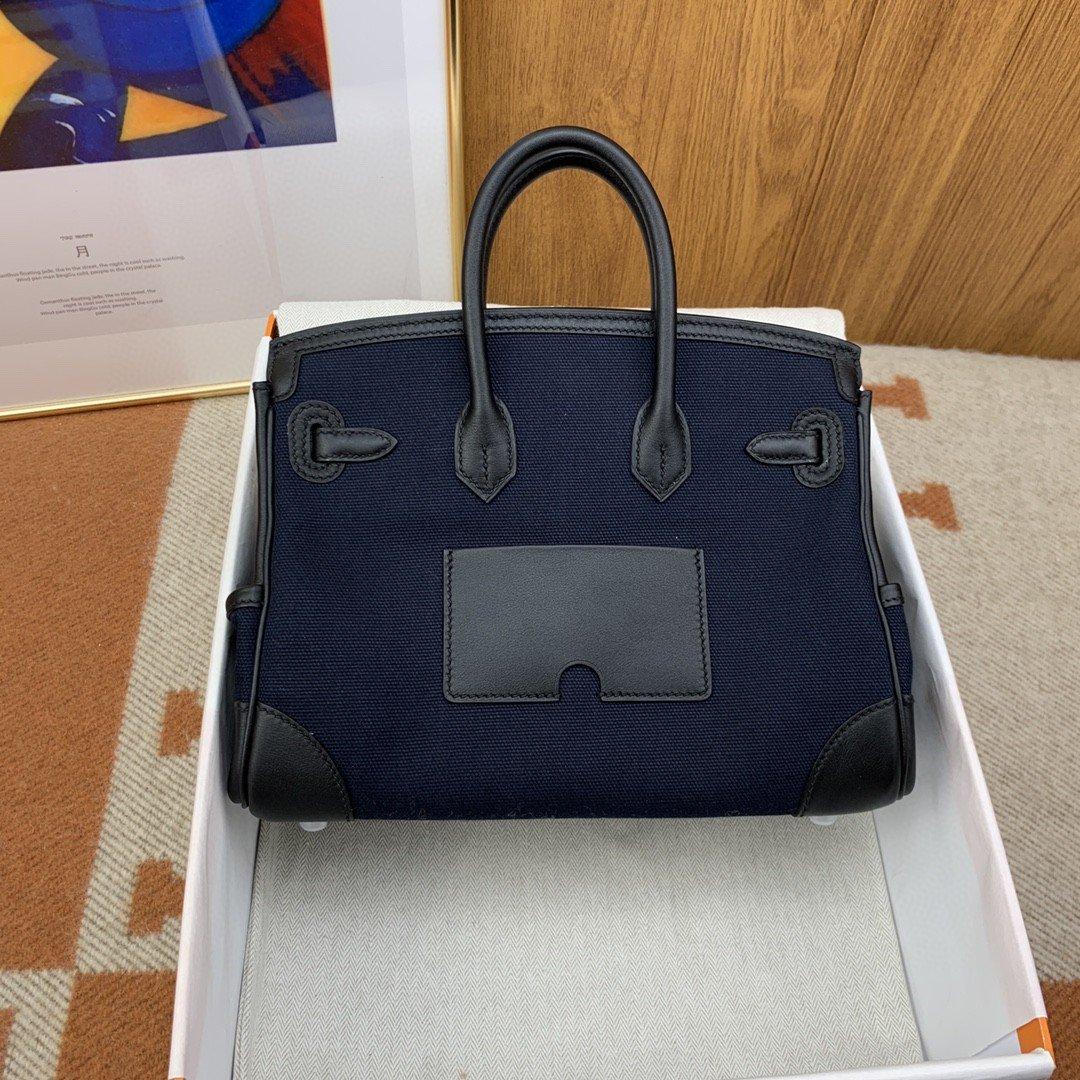 Hermes Birkin Cargo 25 Top Handle Bag 9.8in/ 25cm Dark Blue Silver Hardware For Women