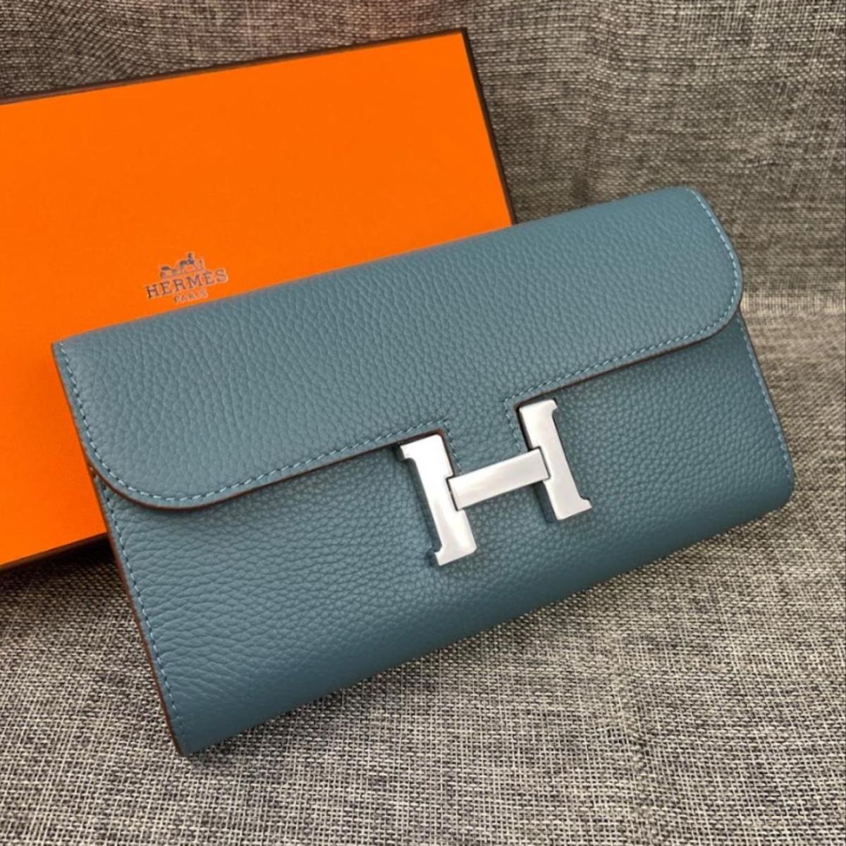 Hermes Constance To Go Long Wallet 8.3in/ 21cm Blue Silver Hardware For Women