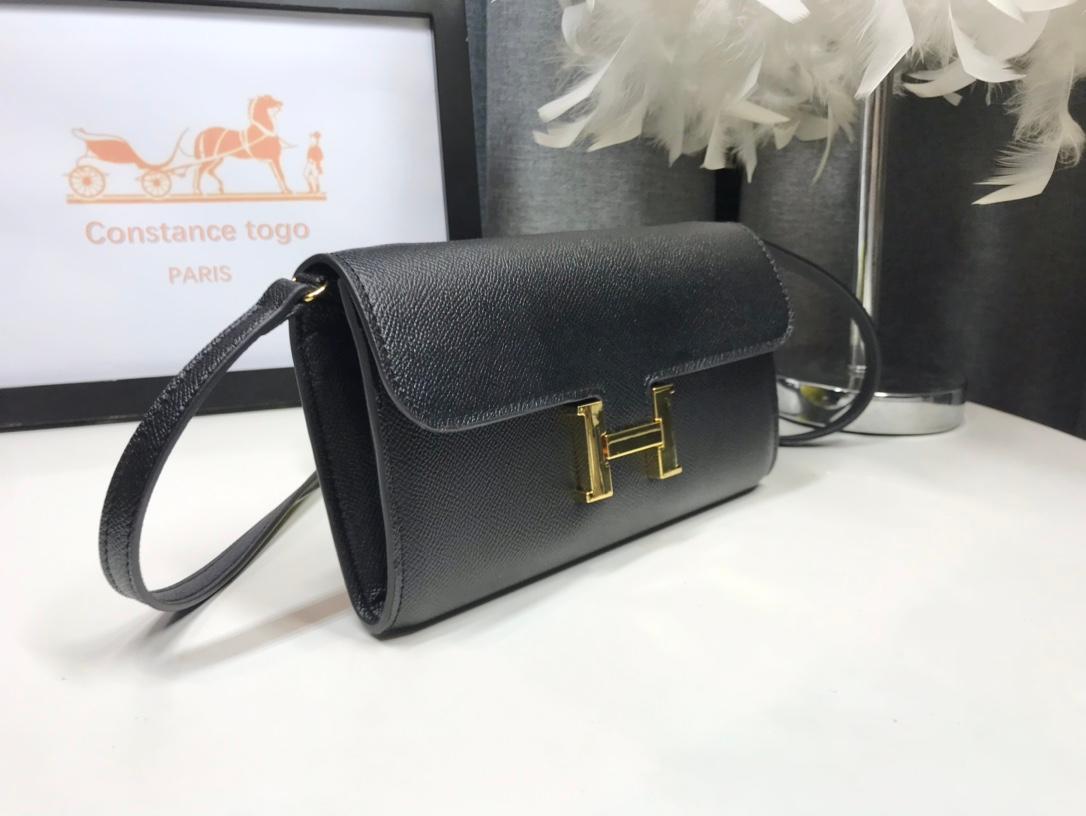 Hermes Constance To Go Long Wallet 8.3in/ 21cm Black Gold Hardware For Women