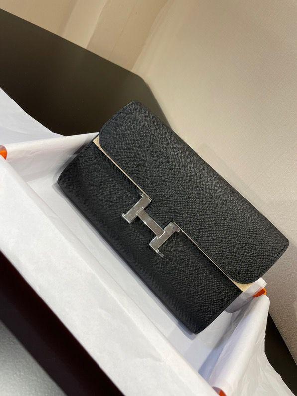 Hermes Constance To Go Long Wallet 8.3in/ 21cm Black Silver Hardware For Women