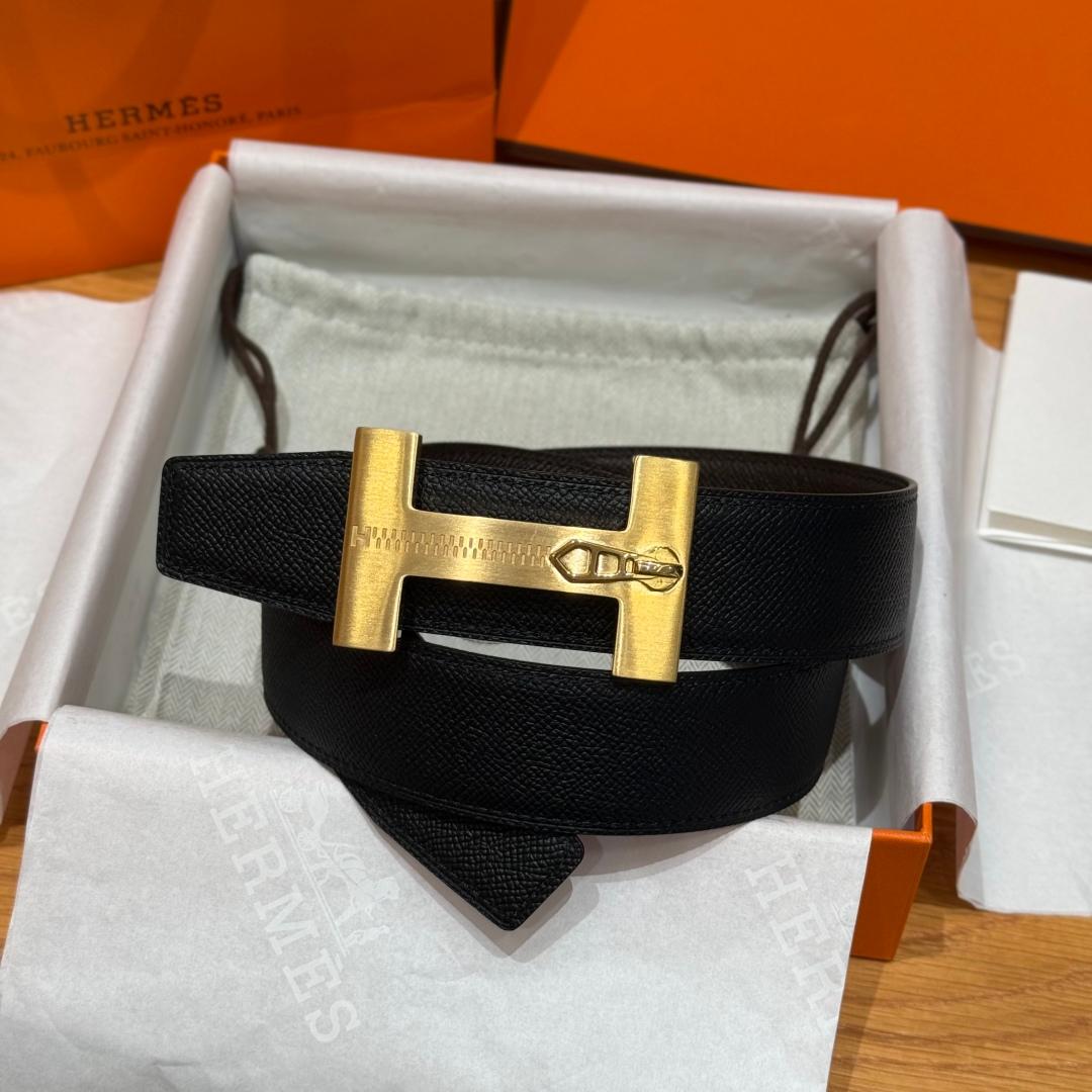 Hermès H-Zip 38mm Ceinture réversible Brun foncé & Noir