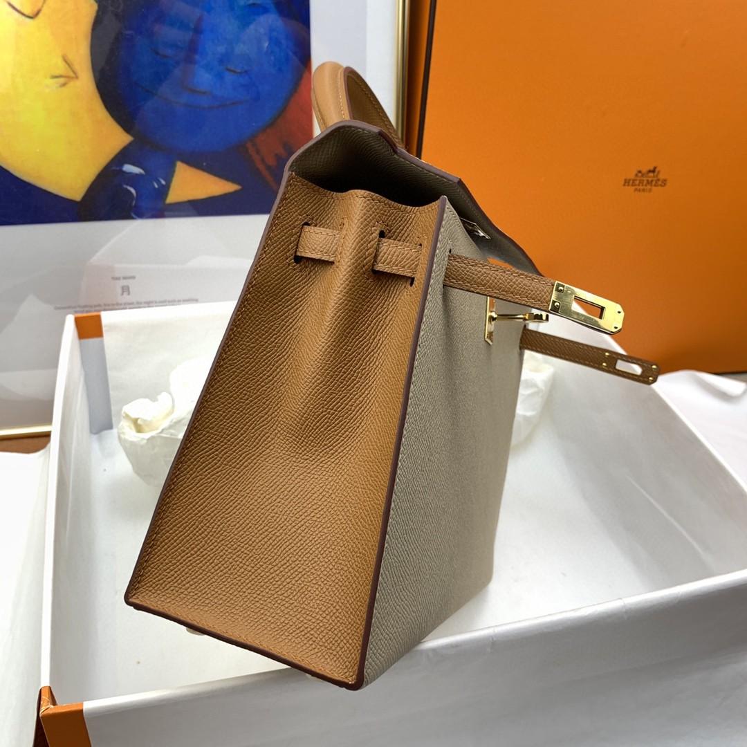 Hermes Kelly 25 Sellier Epsom Etoupe/Brown Sac pour femmes, Sacs à main pour femmes, Sacs à épaules 10in/25cm