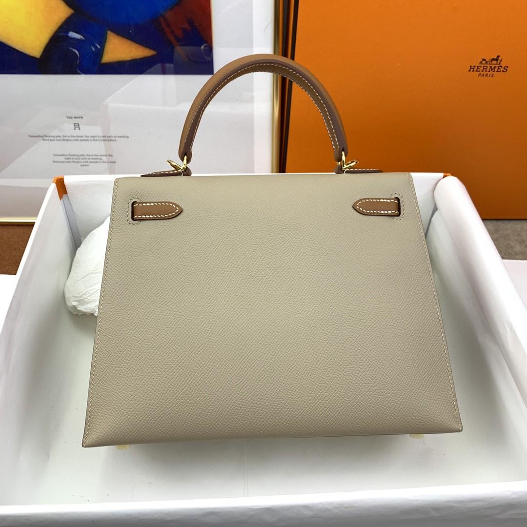 Hermes Kelly 25 Sellier Epsom Greige/Brown Sac pour femmes, Sacs à main pour femmes, Sacs à épaule 10in/25cm