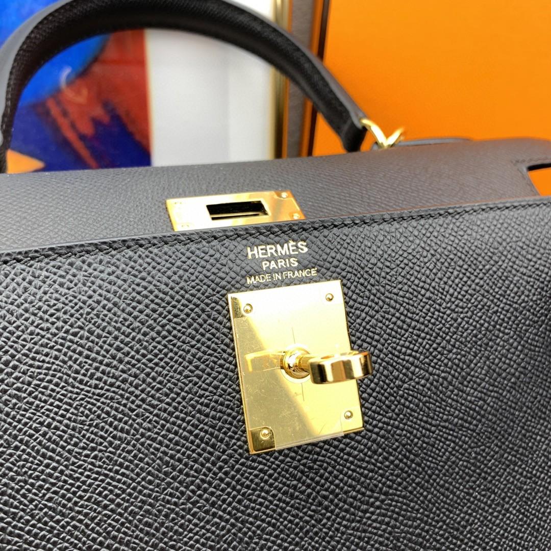 Hermes Kelly 28 Sellier Epsom Sac noir pour femmes, Sacs à main pour femmes, Sacs à épaule 11in/28cm