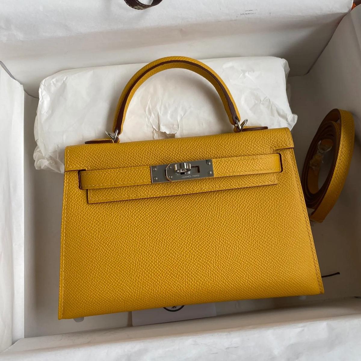 Hermes Kelly Mini Top Handle Bag 7.5in/ 19cm Yellow Epsom Palladium Hardware For Women