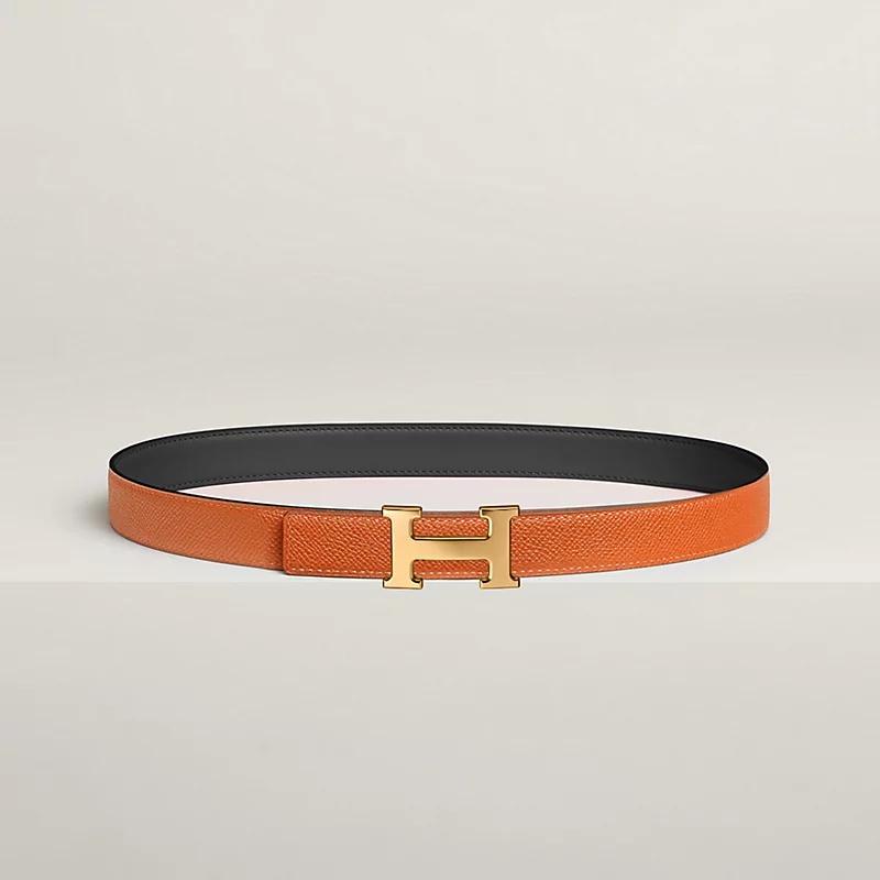 Hermès Mini H 24mm Ceinture réversible Noir/ Orange pour femmes H052150CABW065
