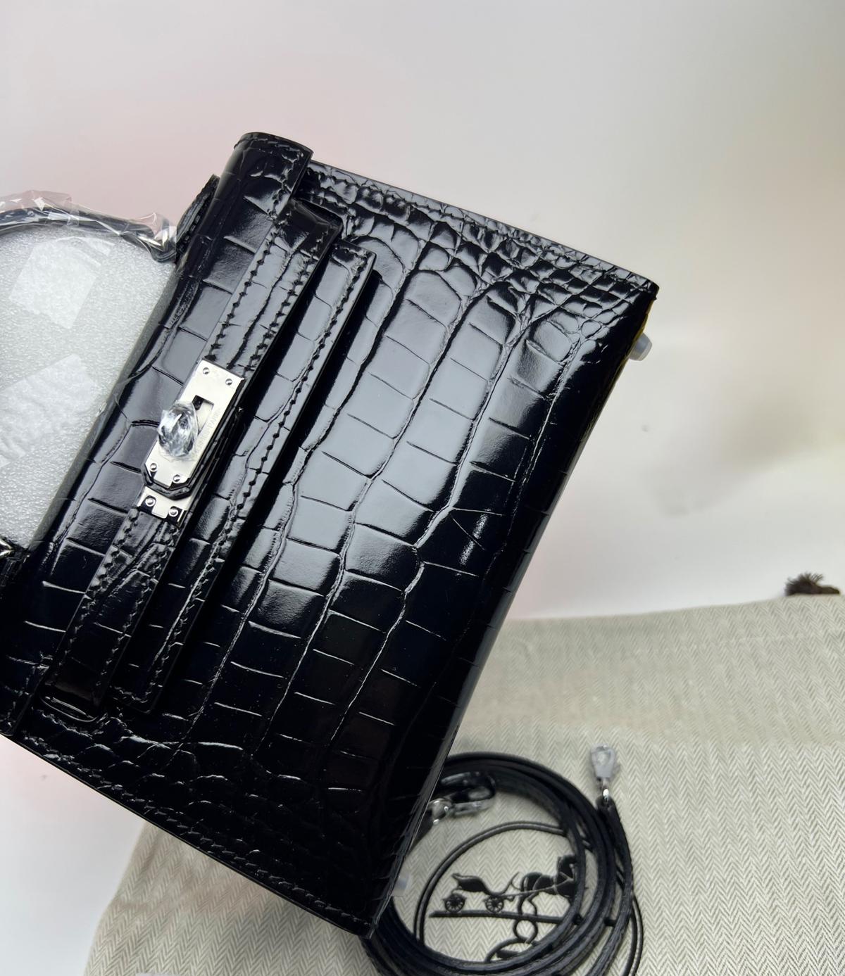 Hermes Mini Kelly 19 Black Silver Toned Hardware Bag For Women, Women's Handbags, Shoulder Bags 7.5in/19cm