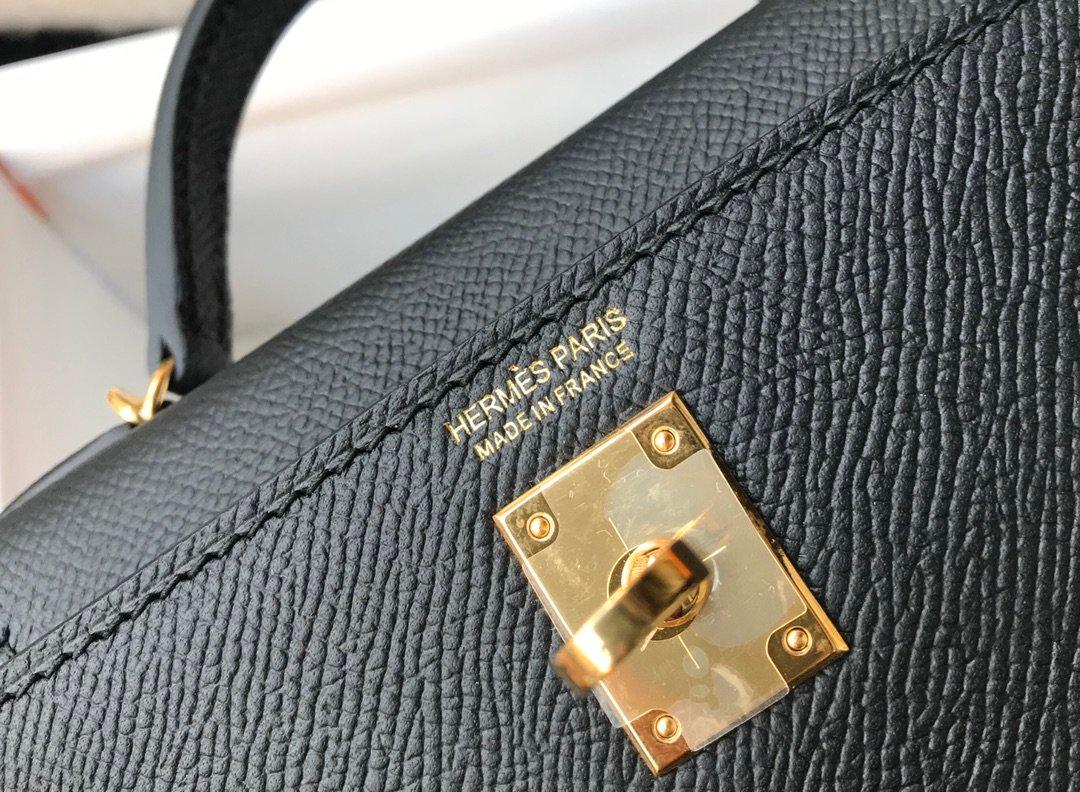 Hermes Mini Kelly 19 Sellier Epsom Black Bag For Women, Women's Handbags, Shoulder Bags 7.5in/19cm
