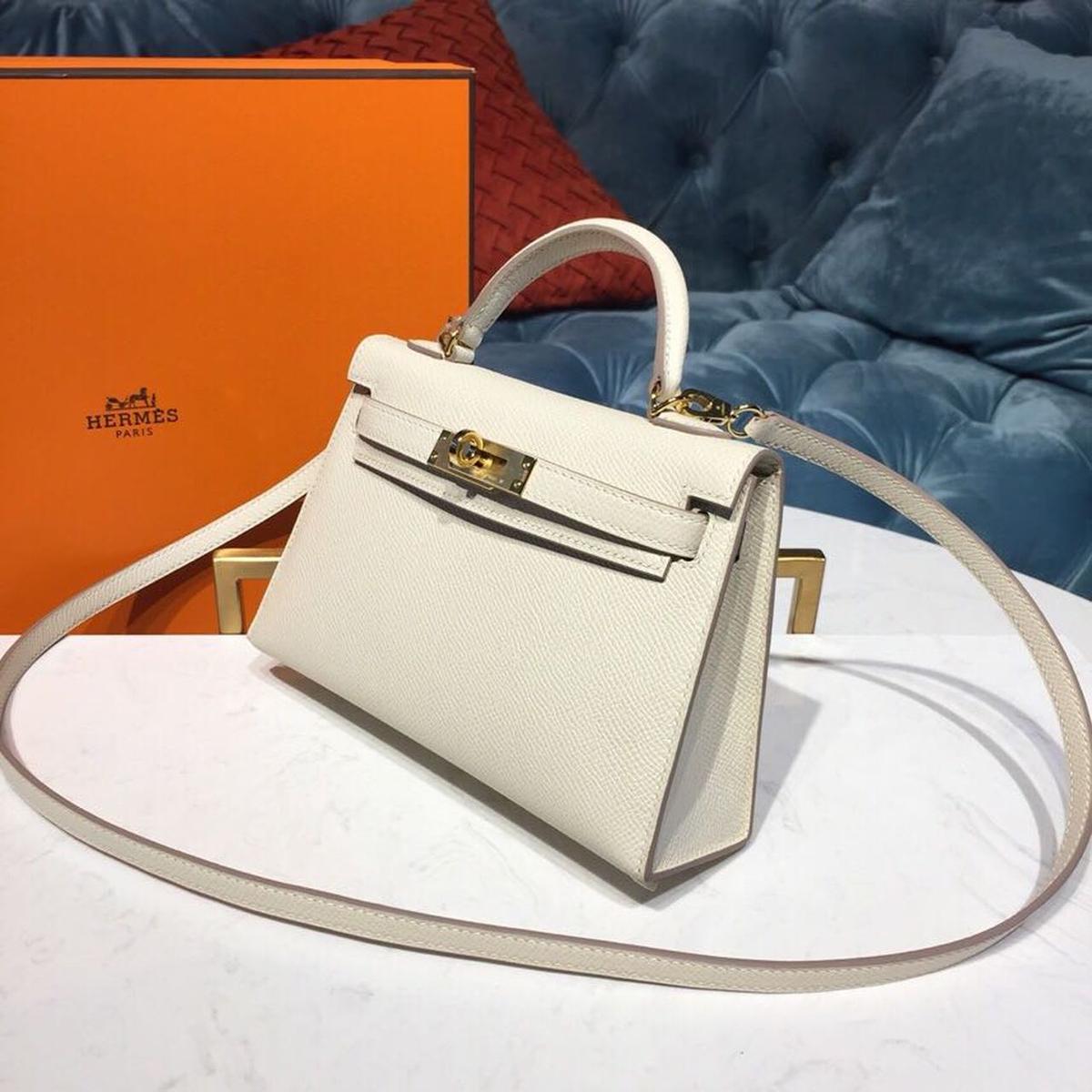 Hermes Mini Kelly Craie pour femmes Or-Toned Hardware 7.5in/19cm