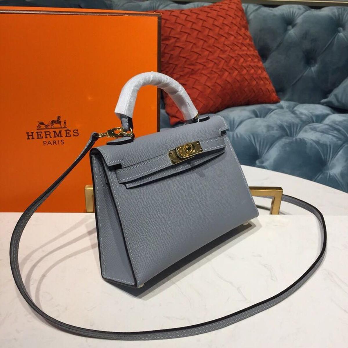 Hermes Kelly Mini Top Handle Bag 7.5in/ 19cm Bleu Glacier Gold Hardware For Women