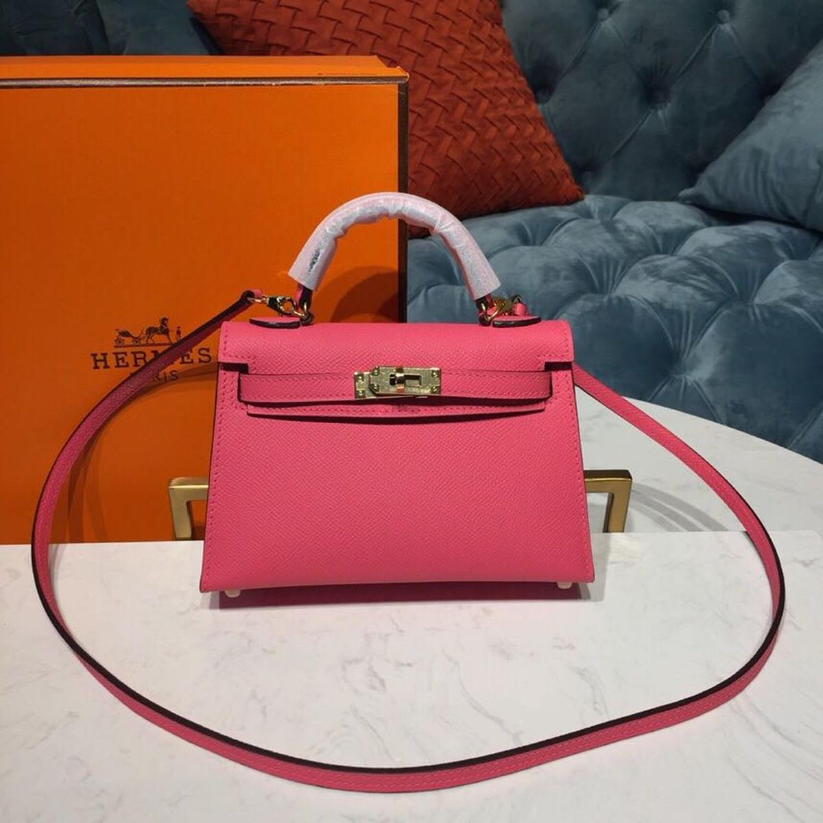 Hermes Mini Kelly Rose Tyrien pour les femmes Or Toned Hardware 7.5in/19cm
