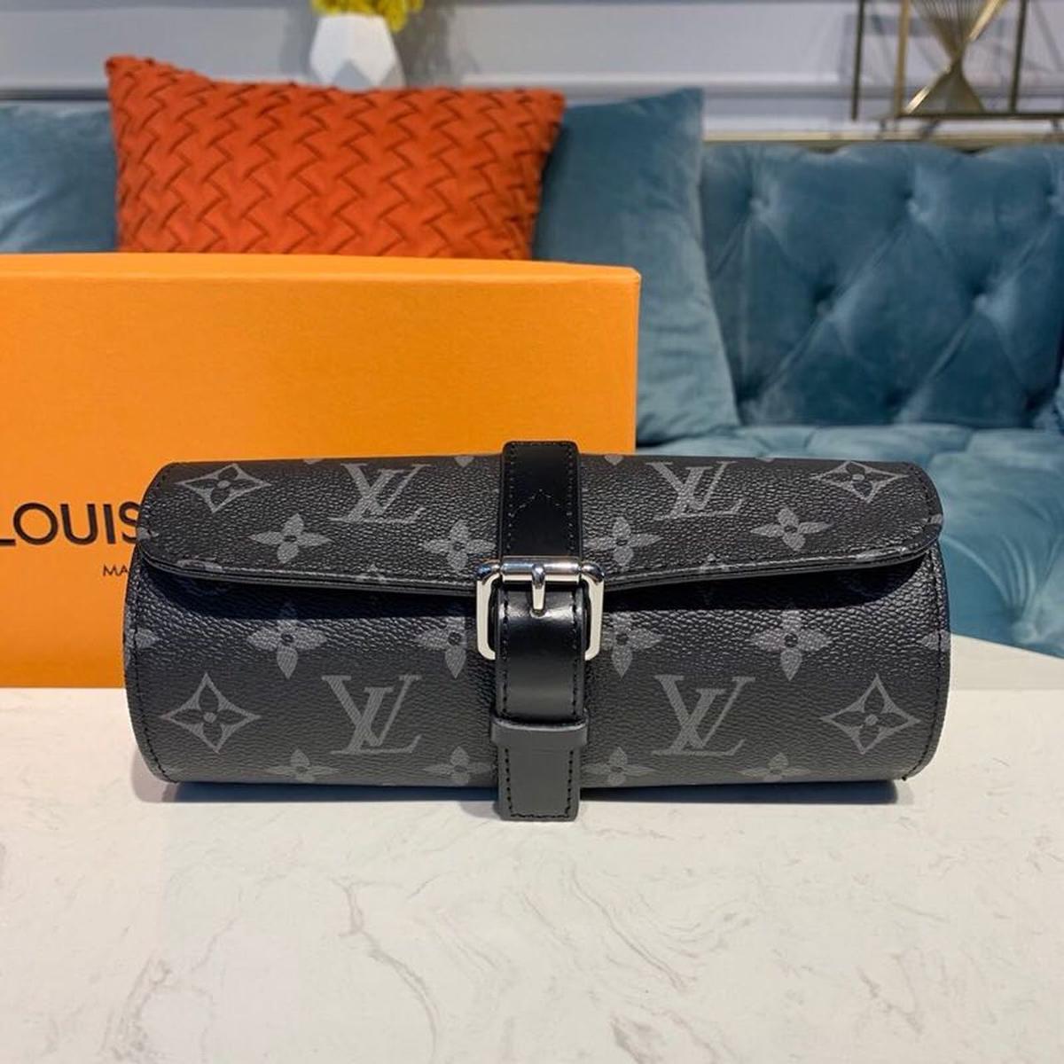 Louis Vuitton 3 Watch Case Monogram Eclipse Canvas For Men, Men's Bags, Luggage 7.9in/20cm LV M43385