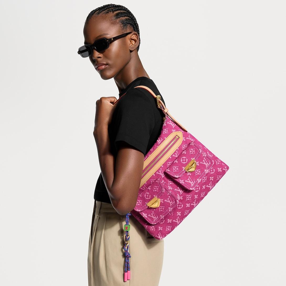 Louis Vuitton Baggy Shouder Bag 11.8in/ 30cm Fuchsia Denim Gold Hardware For Women M28266
