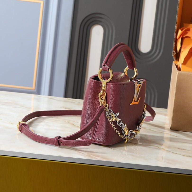 Louis Vuitton Capucines Mini Top Handle Bag 8.3in/ 21cm Plum Purple Silver/ Gold Hardware For Women M27034