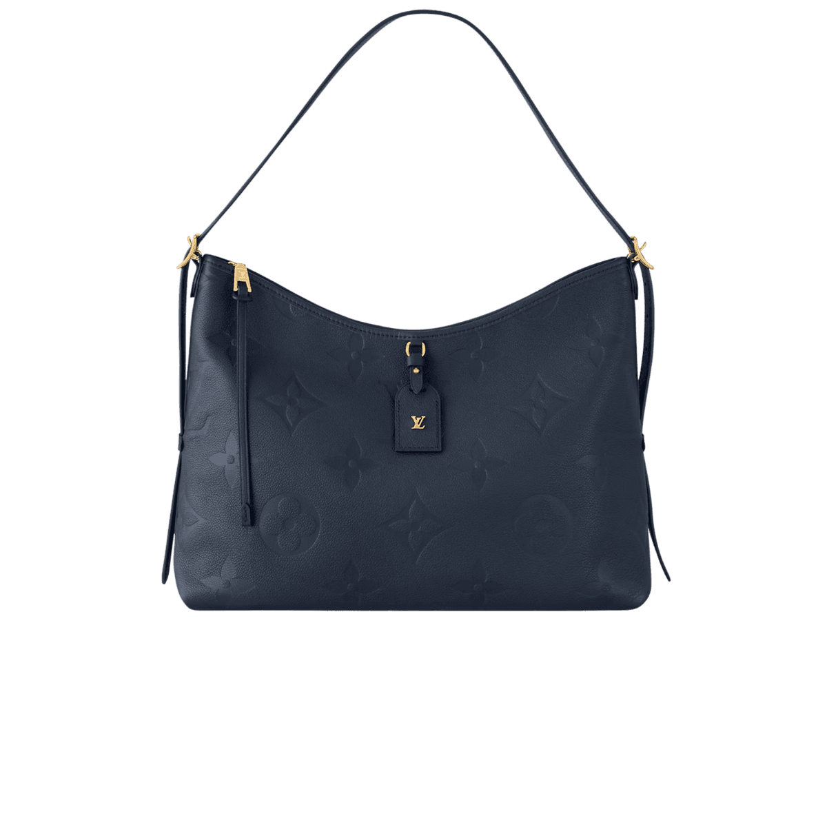 Louis Vuitton CarryAll MM Shoulder Bag 15in/ 39cm Monogram Empreinte Navy Blue Gold Hardware For Women M46669