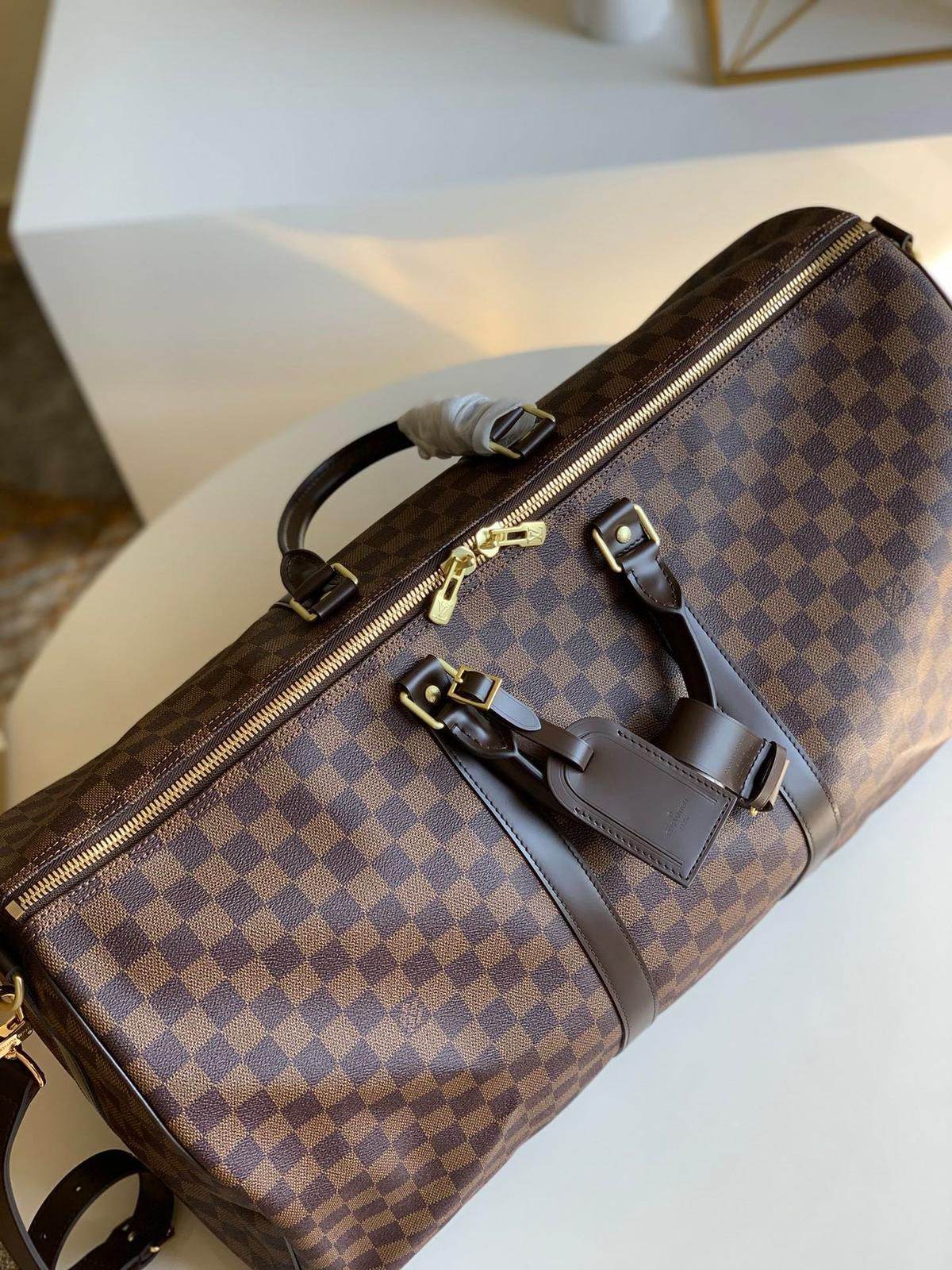 Louis Vuitton Keepall Bandouliere 55 Sac de voyage 21.7in/ 55cm Brown Damier Ebene Gold Hardware
