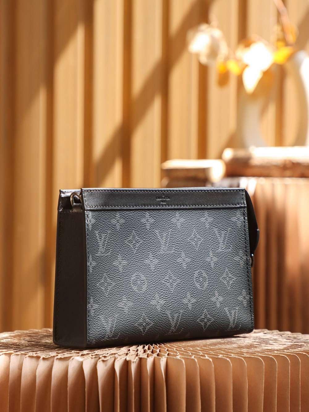 Louis Vuitton Pochette Gaston Wearable Wallet Shoulder Bag 8.7in/ 22cm Black Monogram Eclipse Canvas Silver Hardware For Men M81124 -