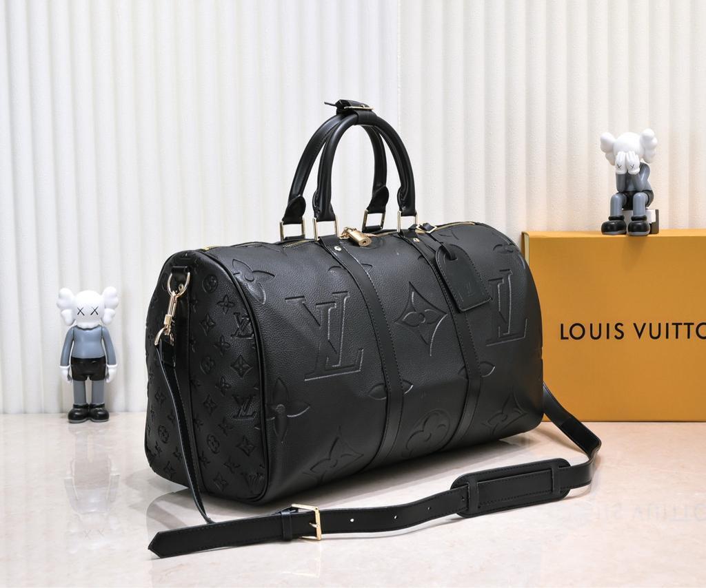 Louis Vuitton Keepall Bandouliere 45 Travel Bag 17.7in/ 45cm Black Gold Hardware M45532