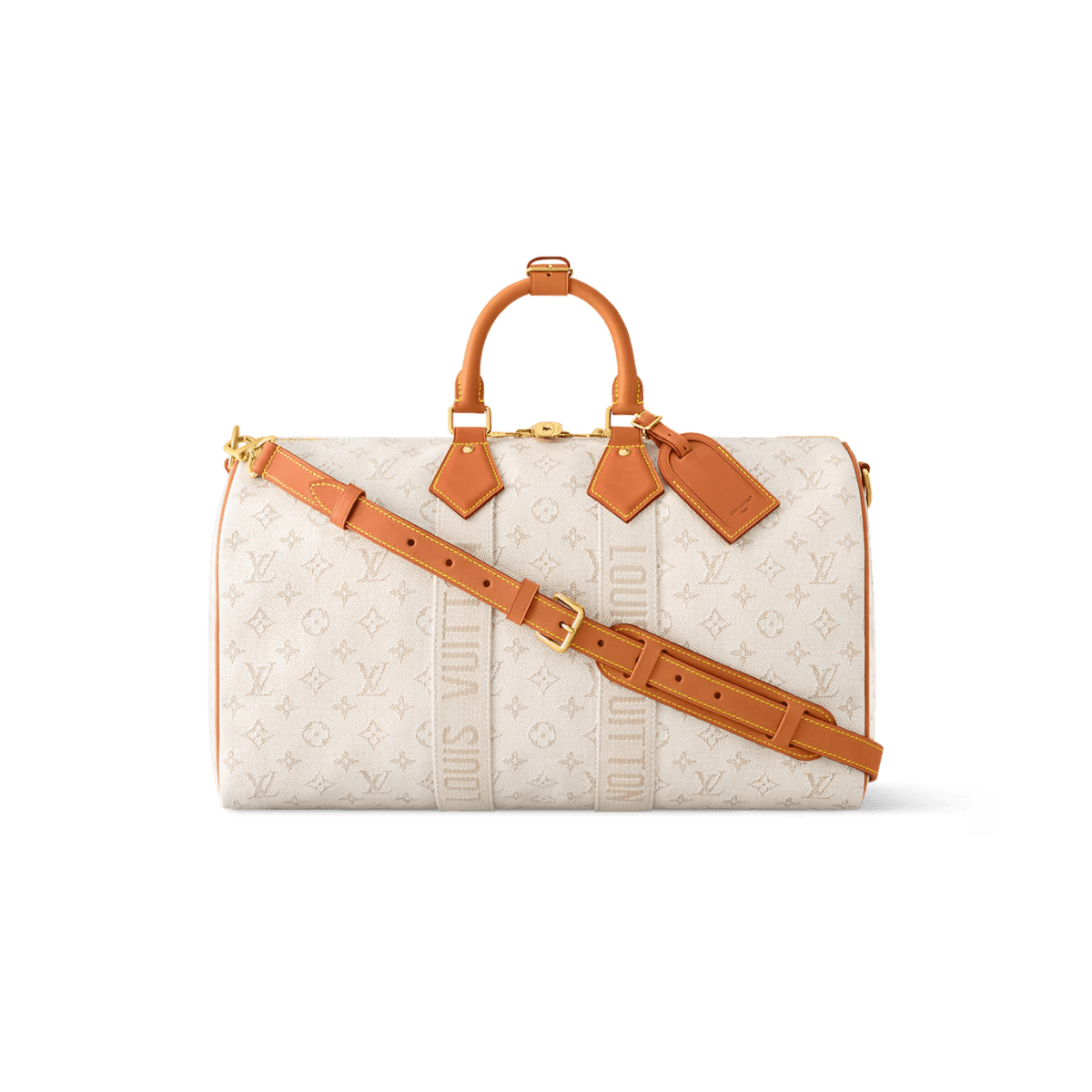 Louis Vuitton Keepall Bandouliere 45 Travel Bag 17.7in/ 45cm Off-White Gold Hardware M14838