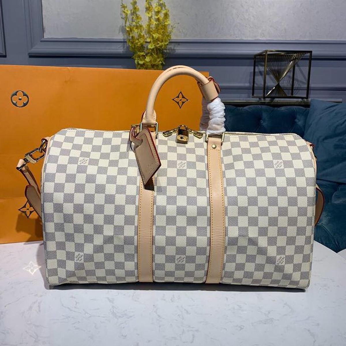 Louis Vuitton Keepall Bandouliere 45 Travel Bag 17.7in/ 45cm Damier Azur Gold Hardware N41430