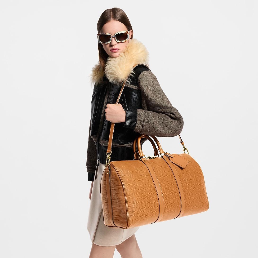 Louis Vuitton Keepall Bandouliere 45 Travel Bag 17.7in/ 45cm Tan Gold Hardware M3A054