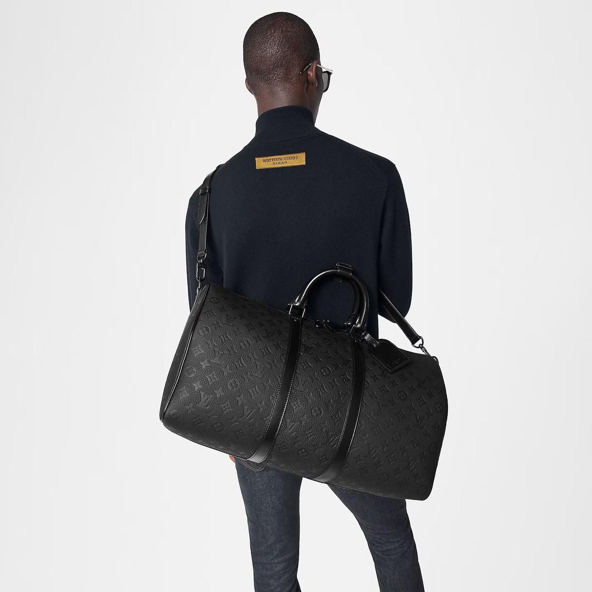Louis Vuitton Keepall Bandouliere 50 Travel Bag 19.7in/ 50cm Black Matte Black Hardware M59025