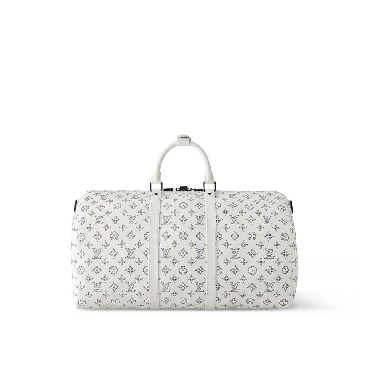 Louis Vuitton Keepall Bandouliere 50 Travel Bag 19.7in/ 50cm White Black Hardware M24954