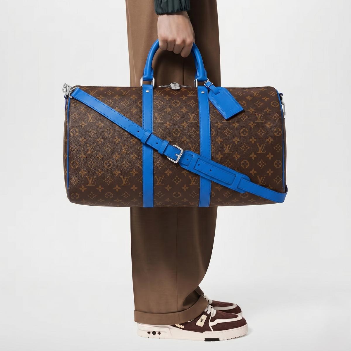 Louis Vuitton Keepall Bandouliere 50 Travel Bag 19.7in/ 50cm Brown/ Blue Silver Hardware M46772