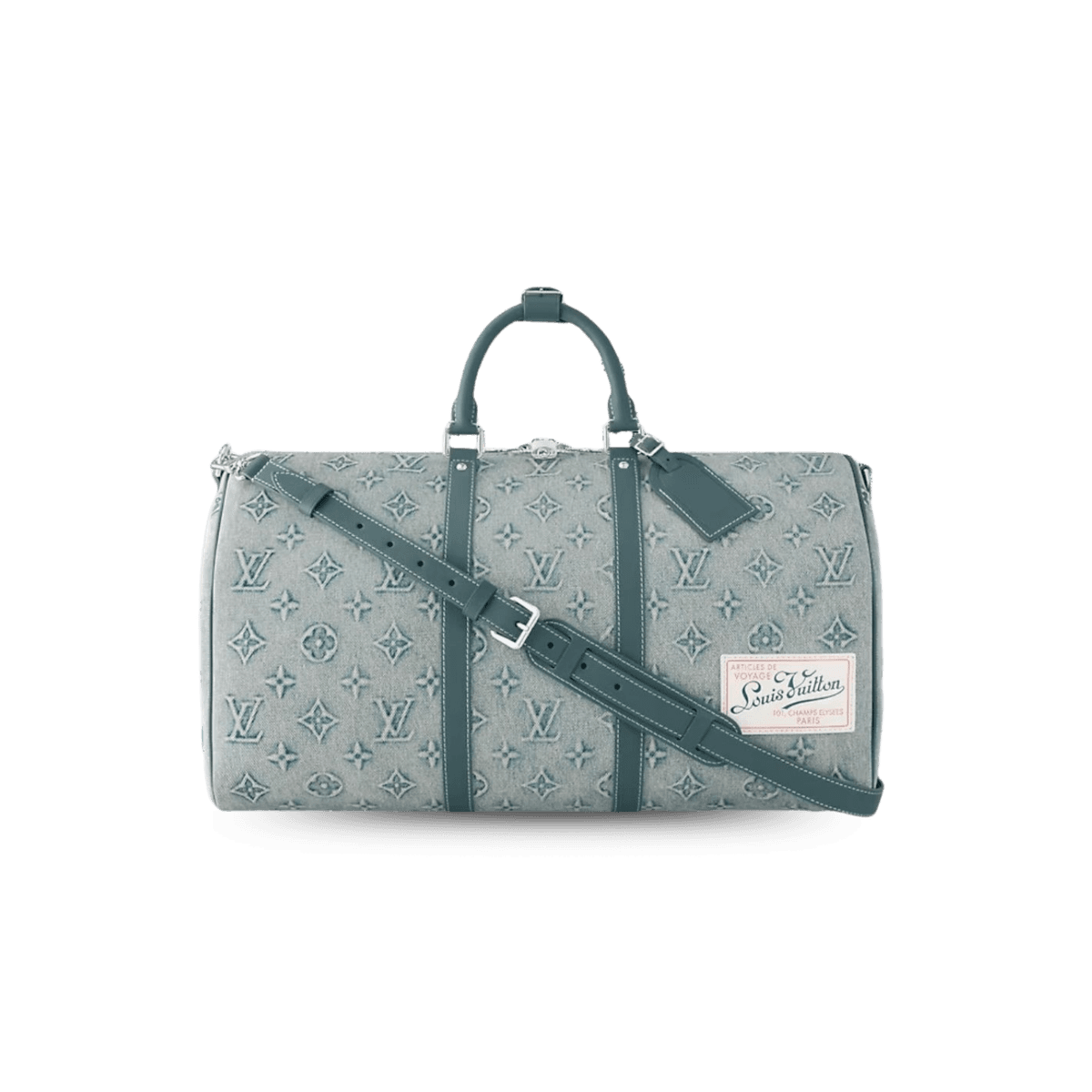 Louis Vuitton Keepall Bandouliere 50 Travel Bag 19.7in/ 50cm Light Blue Silver Hardware M22532