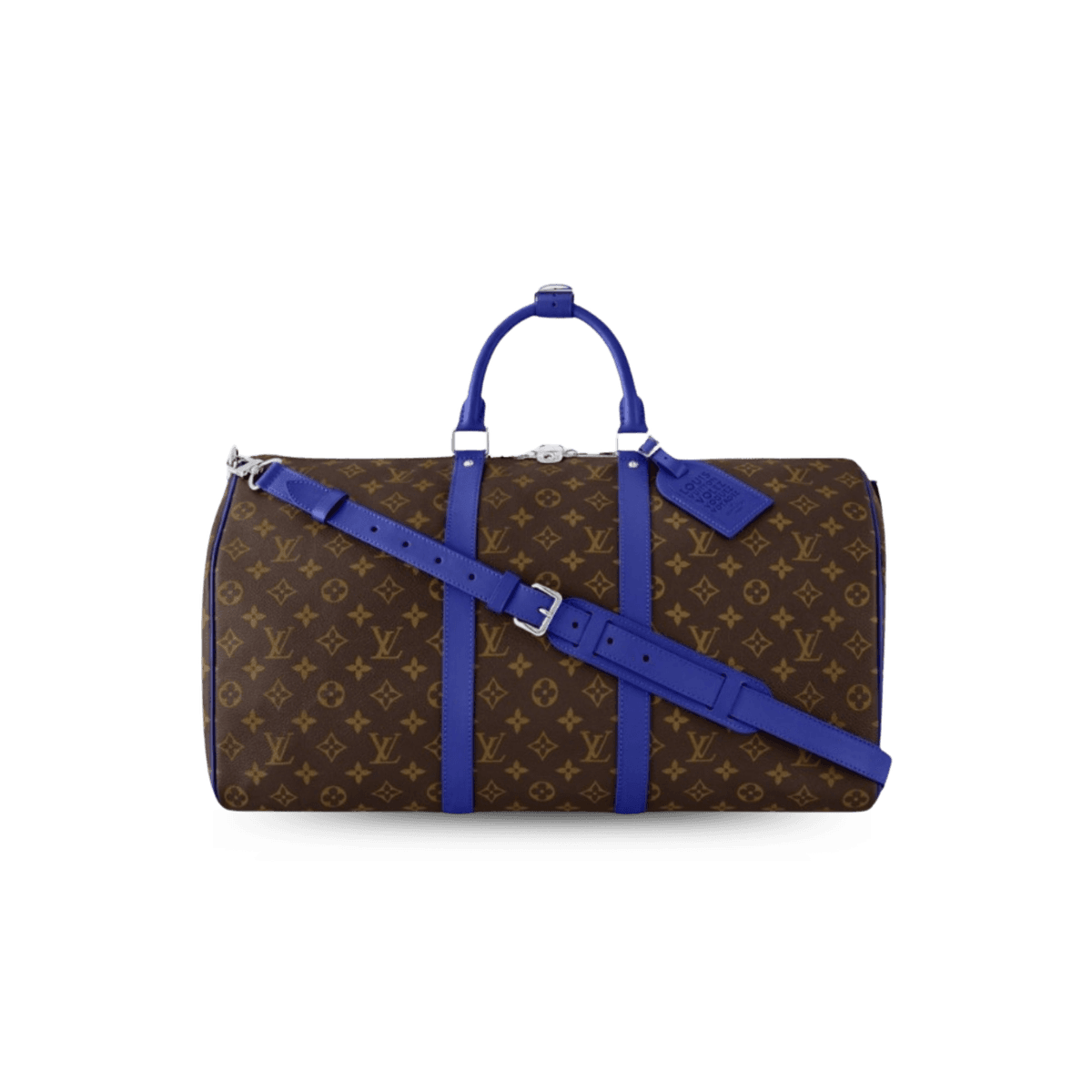 Louis Vuitton Keepall Bandouliere 50 Travel Bag 19.7in/ 50cm Brown/ Indigo Blue Silver Hardware M12633
