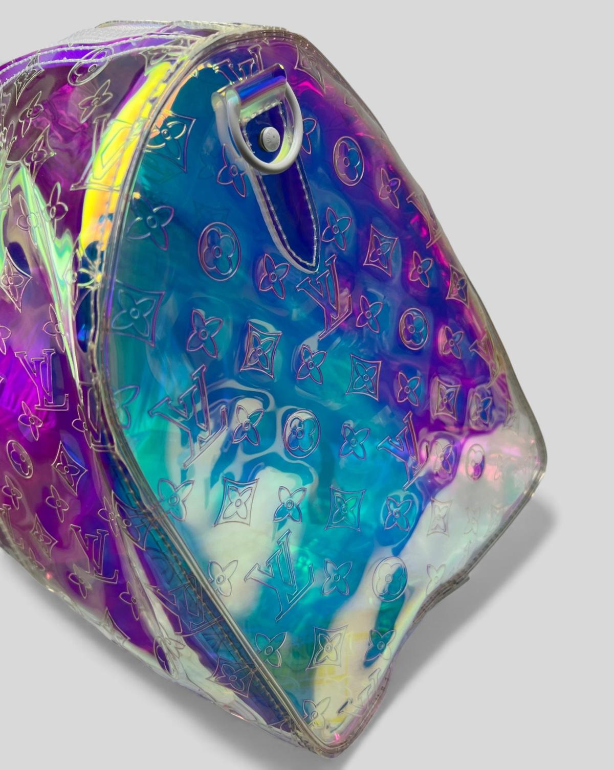 Louis Vuitton Keepall Bandouliere 50 Travel Bag 19.7in/ 50cm Iridescent Prism Monogram PVC Silver Hardware M53271