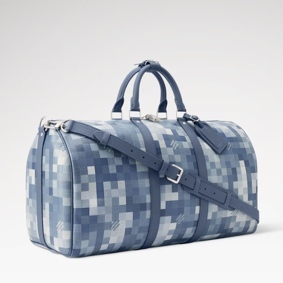 Louis Vuitton Keepall Bandouliere 50 Travel Bag 19.7in/ 50cm Blue Damoflage Silver Hardware M28842