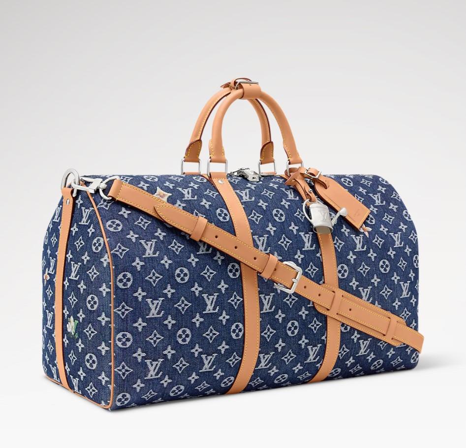 Louis Vuitton Keepall Bandouliere 50 Sac de voyage 19.7in/ 50cm Bleu Denim Silver Hardware M27781