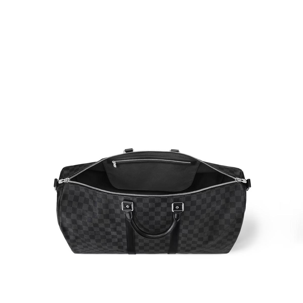 Louis Vuitton Keepall Bandouliere 55 Travel Bag 21.7in/ 55cm Black Damier Graphite Silver Hardware N41413