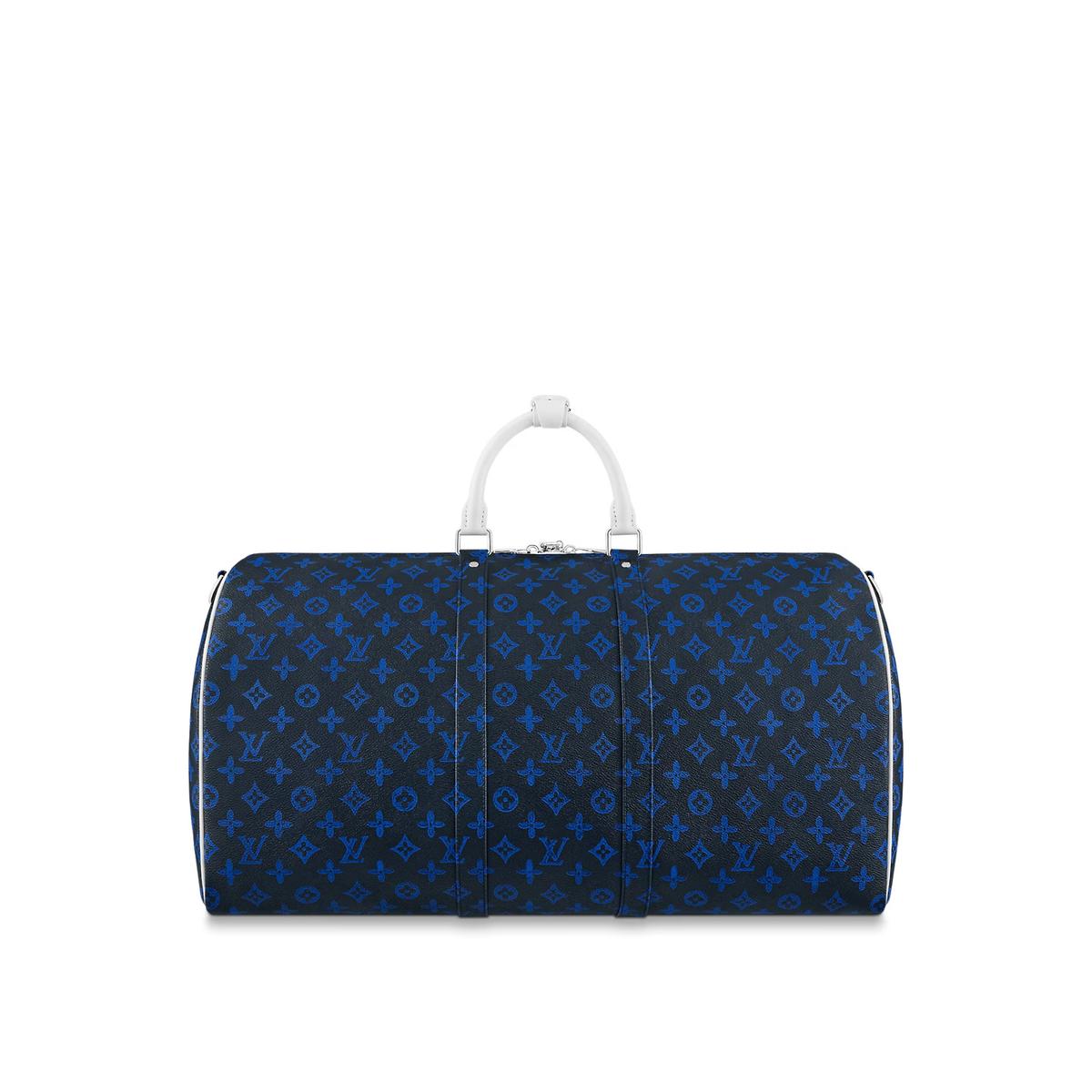 Louis Vuitton Keepall Bandouliere 55 Travel Bag 21.7in/ 55cm Blue For Men Silver Hardware M45874