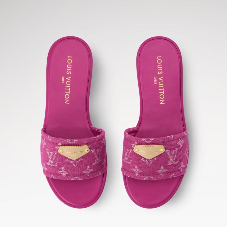 Louis Vuitton Lily Flat Mules Fuschia Denim For Women 1AJMZ4