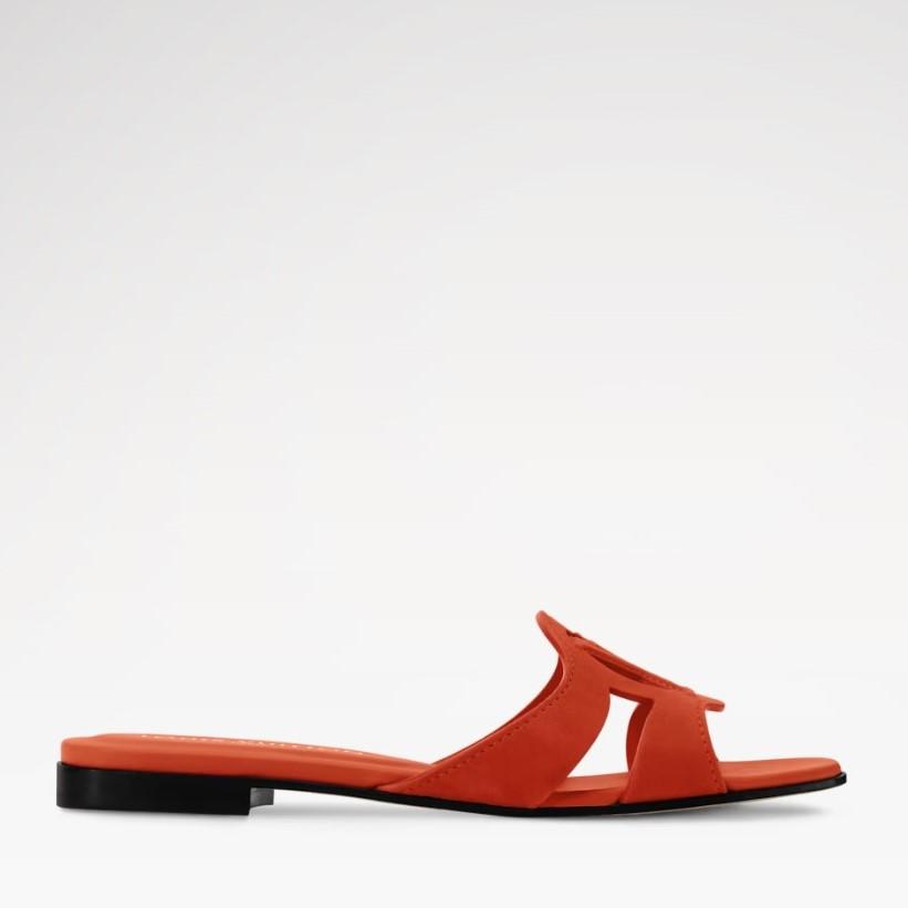 Louis Vuitton LV Isola Flat Mules Orange Suede For Women 1AK4OW