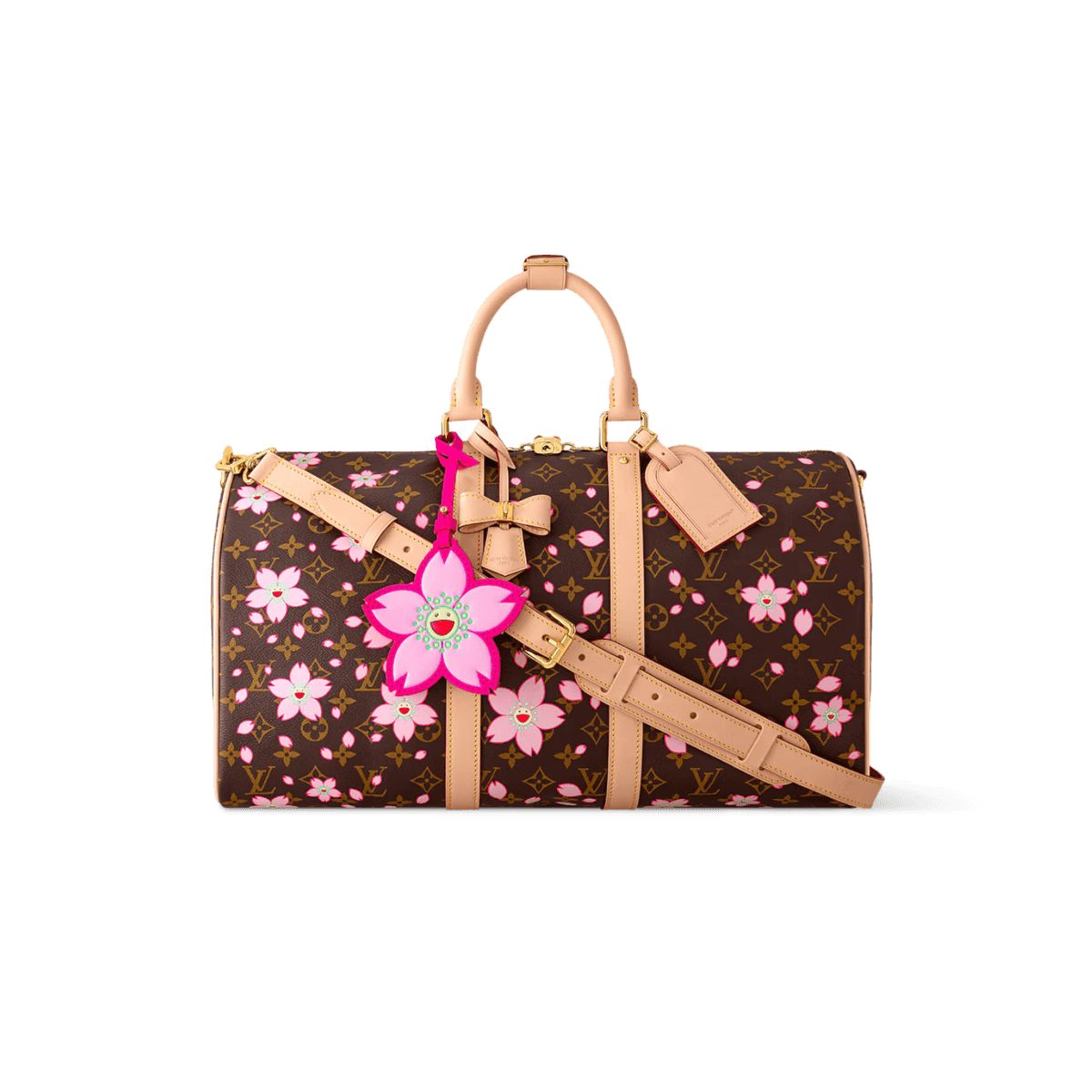 Louis Vuitton LV x Murakami Keepall Bandouliere 45 Travel Bag 17.7in/ 45cm Sakura Brown Gold Hardware For Women M13752