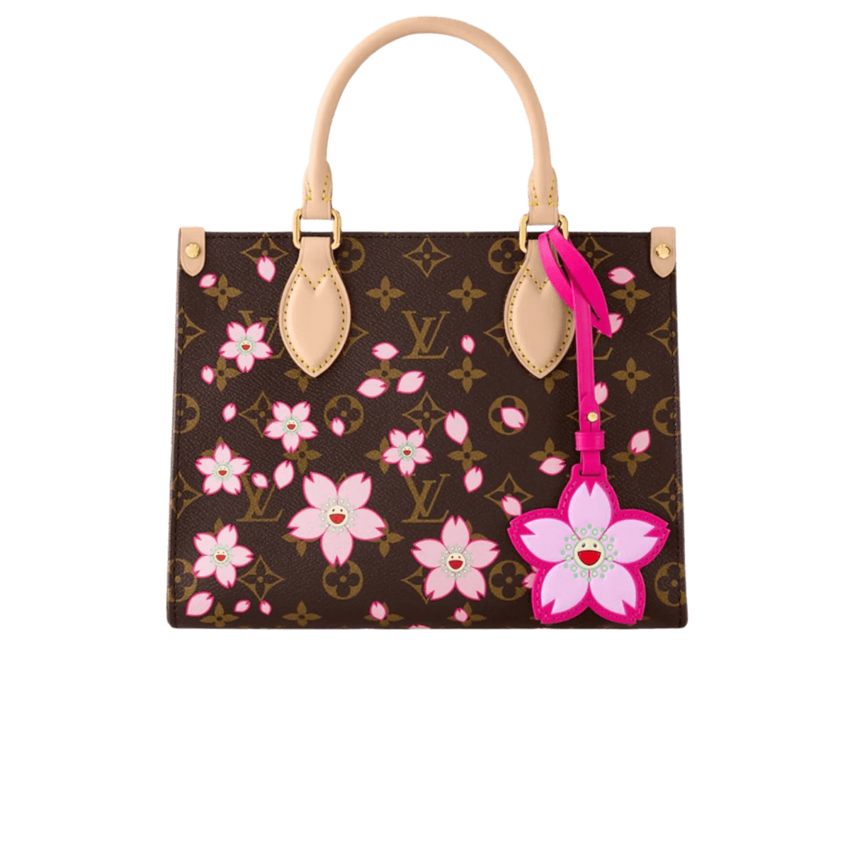Louis Vuitton LV x Murakami OnTheGo PM Tote Bag 9.8in/ 25cm Sakura Brown Gold Hardware For Women M13269