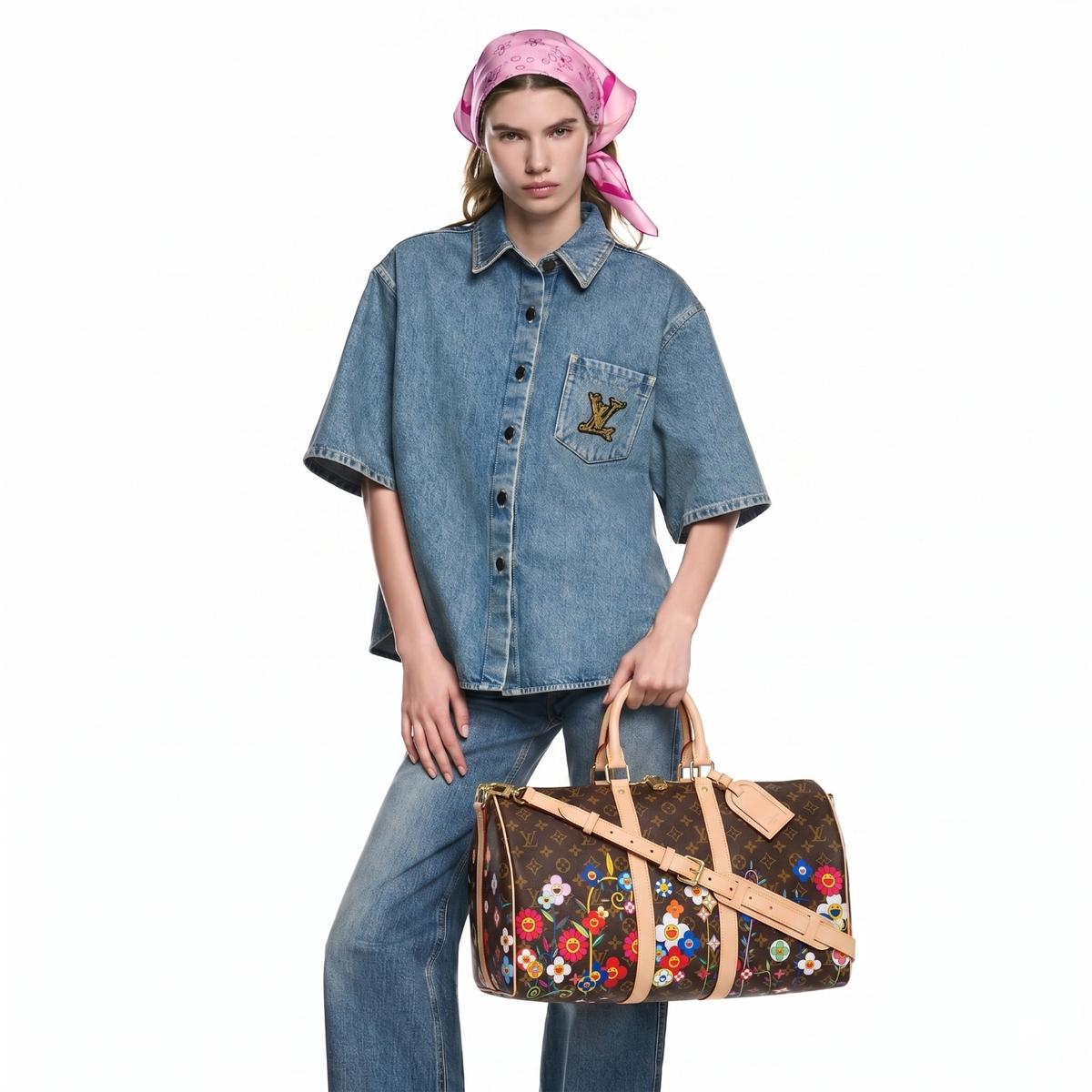 Louis Vuitton LV x TM Keepall Bandouliere 45 Sac de voyage 17.7in/ 45cm Marron Monogram Toile Or Matériel pour femmes M14182