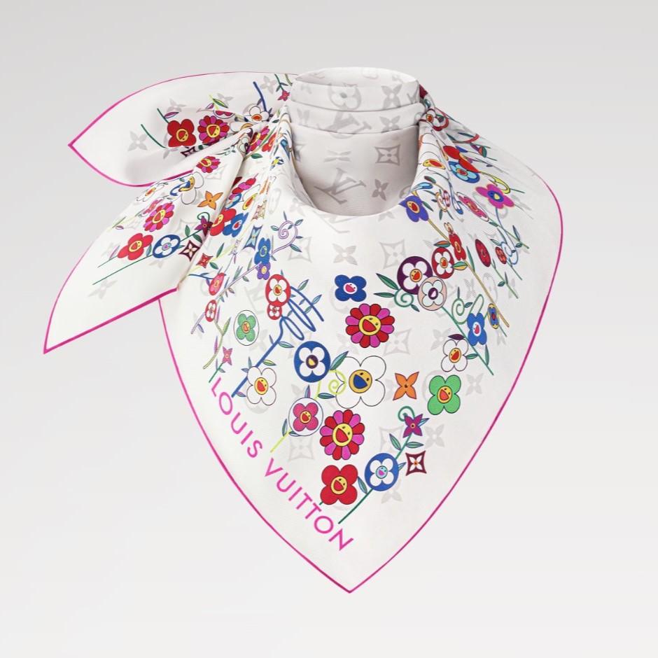 Louis Vuitton LV x TM Monogram Superflat Flowers Square 90 Scarf White For Women M96263