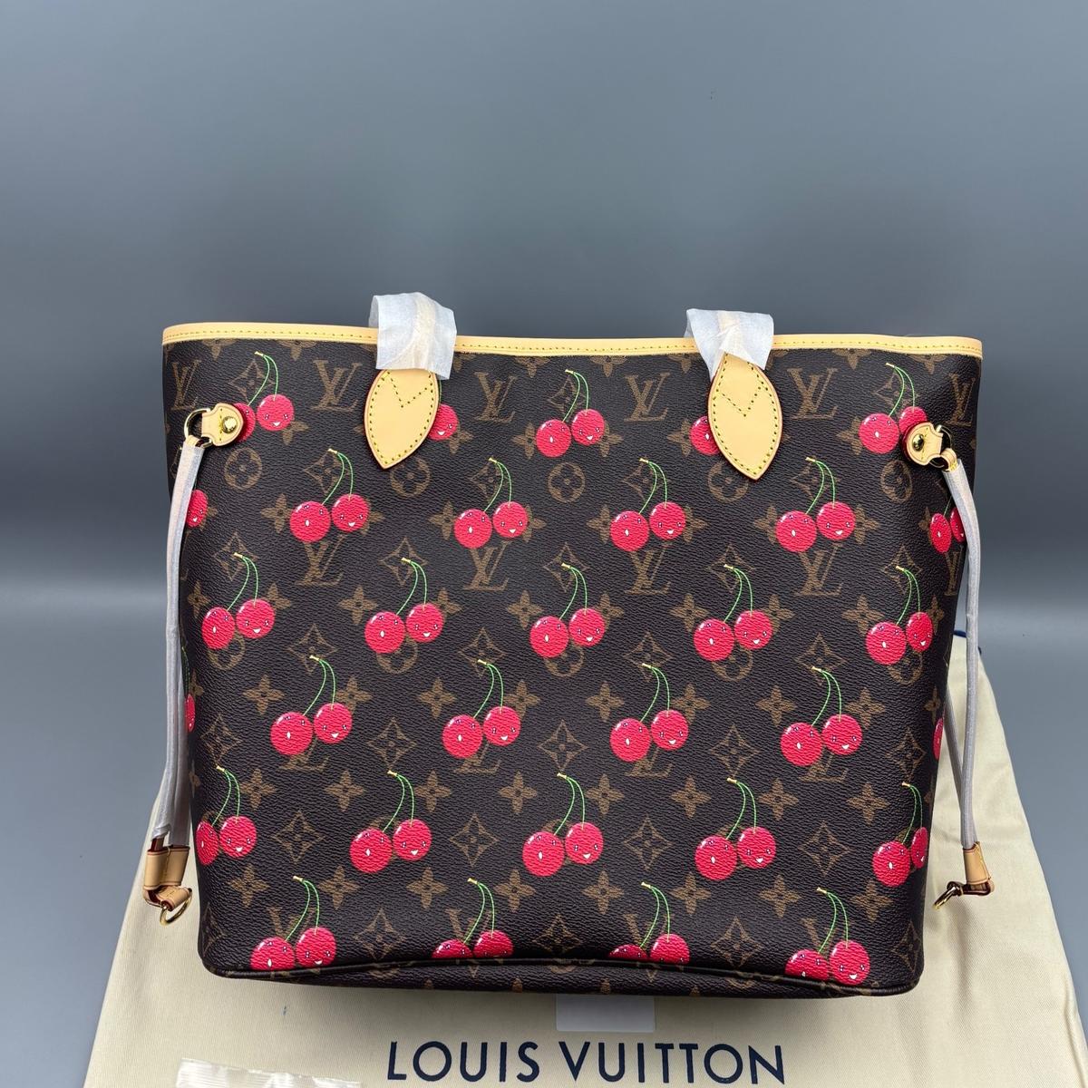 Louis Vuitton LV x TM Neverfull MM Tote Bag 12.2in/ 31cm Monogram Cherry Gold Hardware For Women M13263