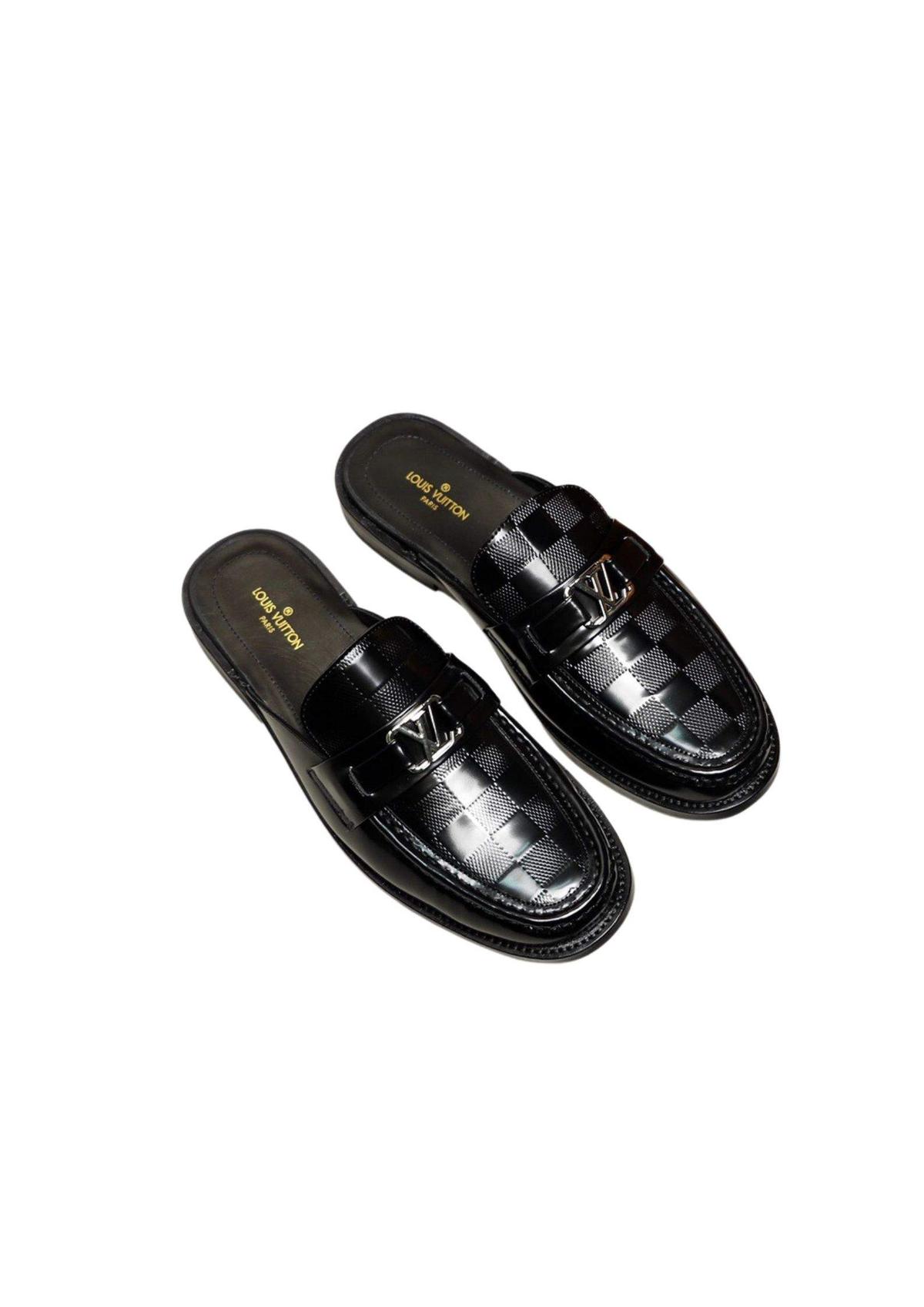 Louis Vuitton Major Open Back With Square Pattern Loafer Black For Men