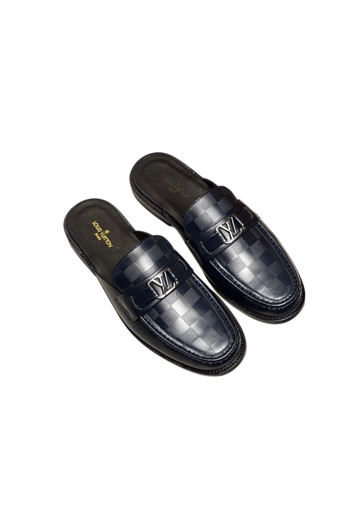Louis Vuitton Major Open Back With Square Pattern Loafer Dark Blue For Men