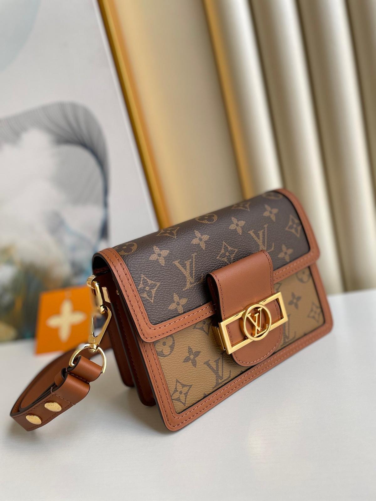 Louis Vuitton Dauphine Mini Crossbody Bag 7.9in 20cm Brown Monogram Canvas Gold Hardware For Women M45959
