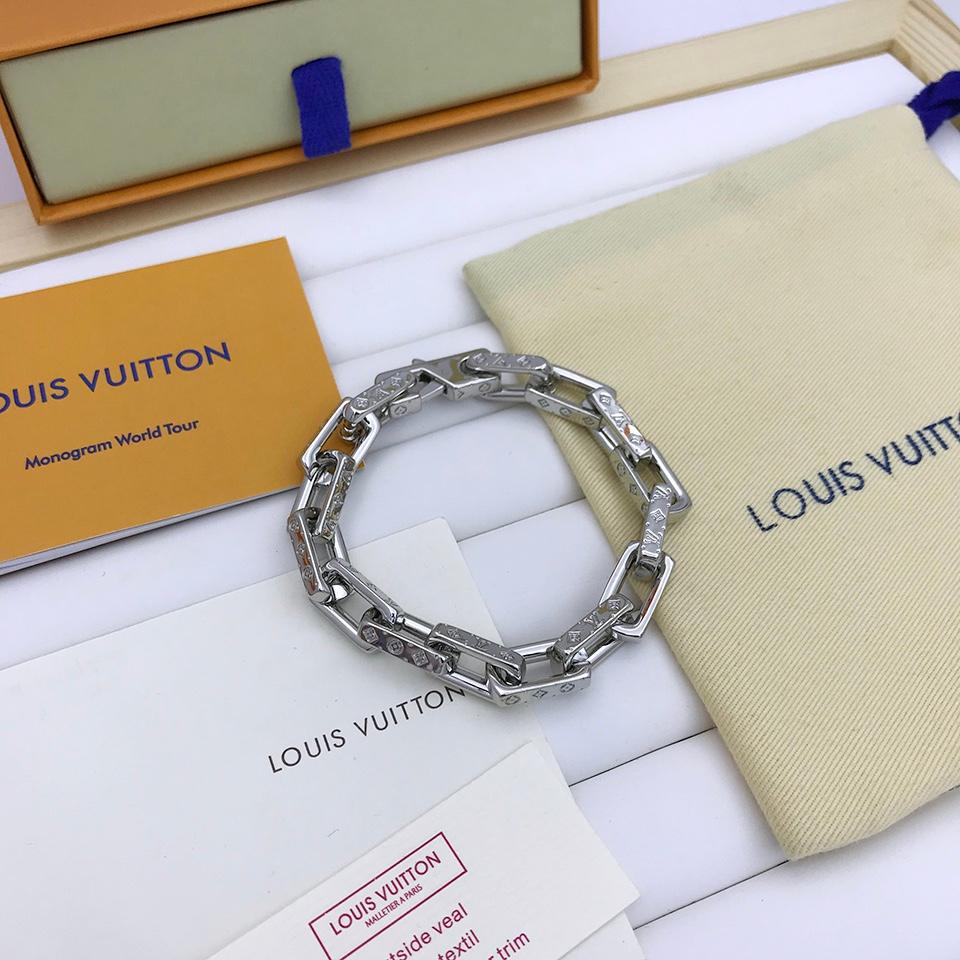 Louis Vuitton Monogram Chain Bracelet Silver Tone For Men M00308