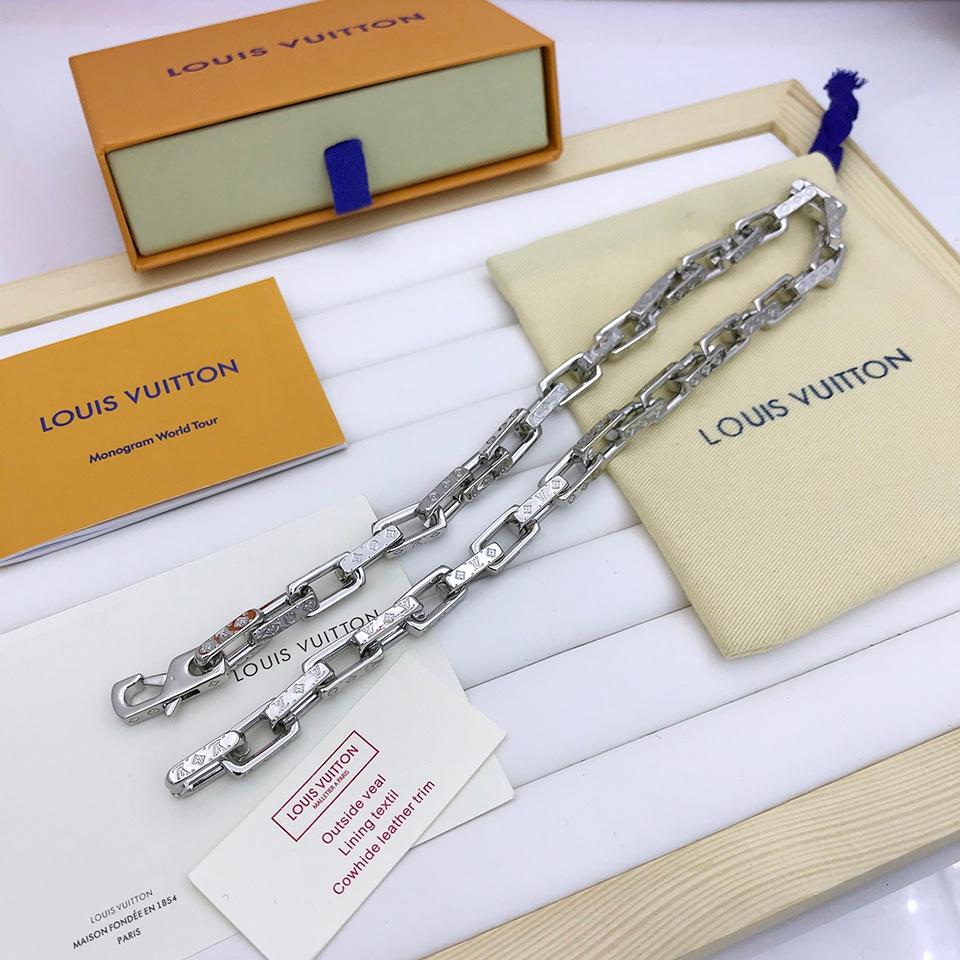 Louis Vuitton Monogram Chain Necklace Silver Tone For Men M00307