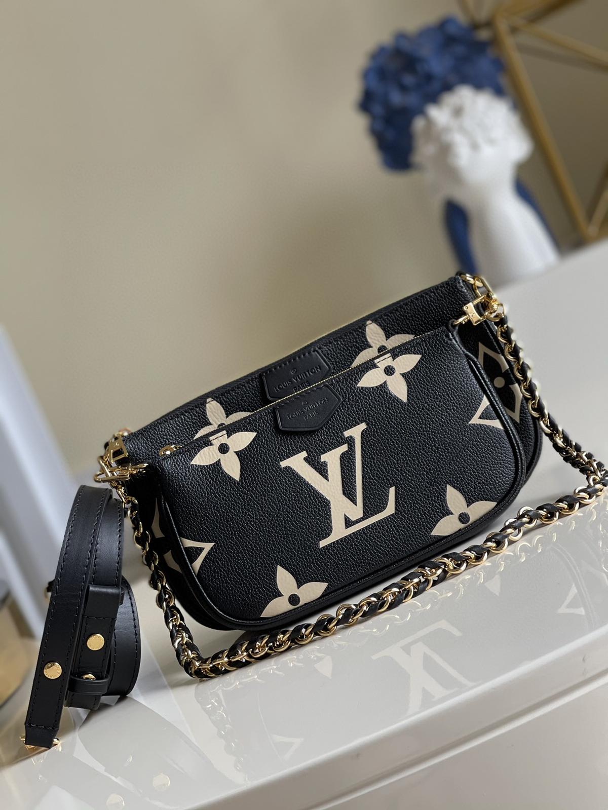 Louis Vuitton Multi Pochette Accessoire Shoulder Bag 9.8in/ 25cm Black/ Cream Monogram Empreinte Gold Hardware For Women M45777